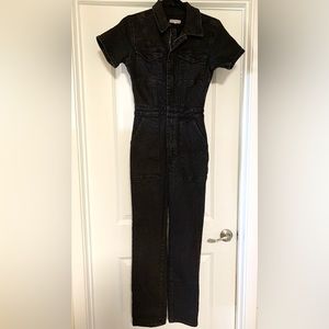 Good American Fit For Success Black Denim Jean Jumpsuit Size 1